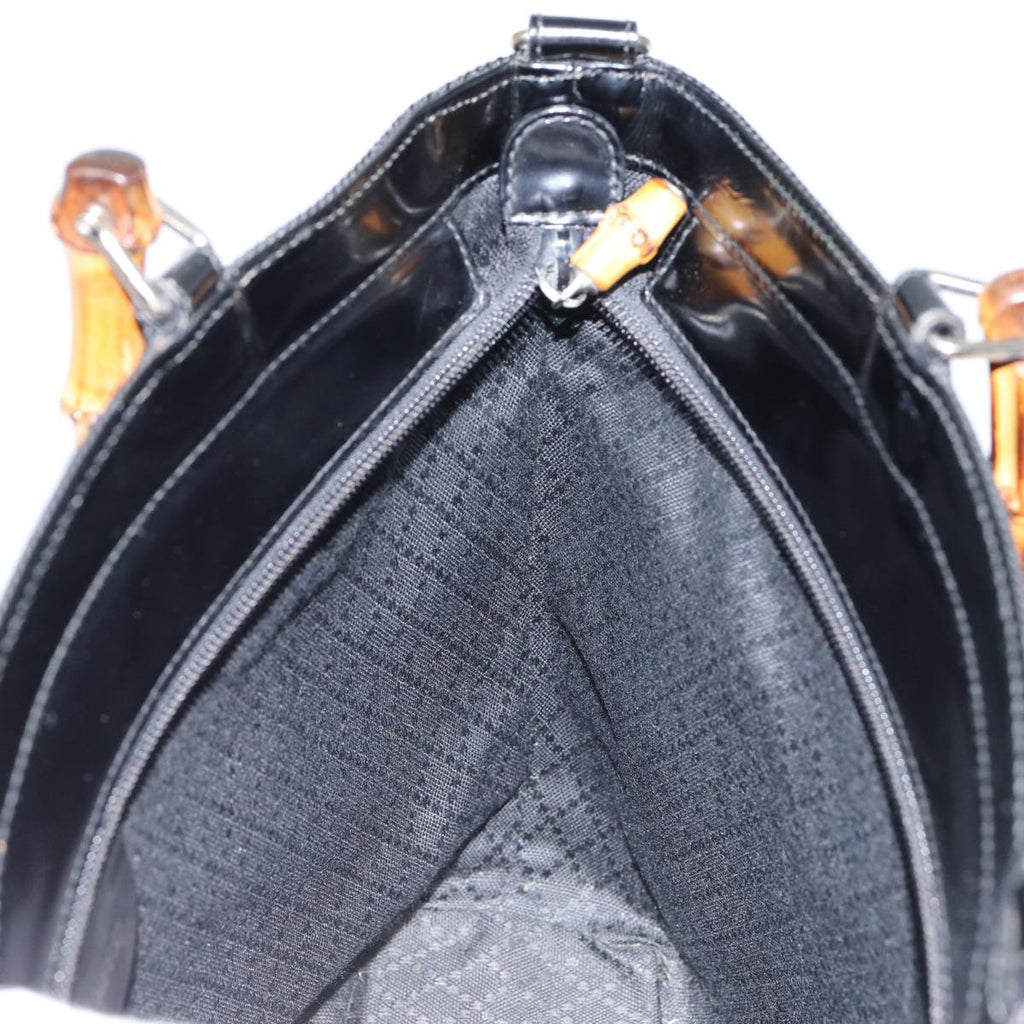 GUCCI Bamboo Hand Bag Nylon 2way Black Silver 000 1998 0540 ep5347