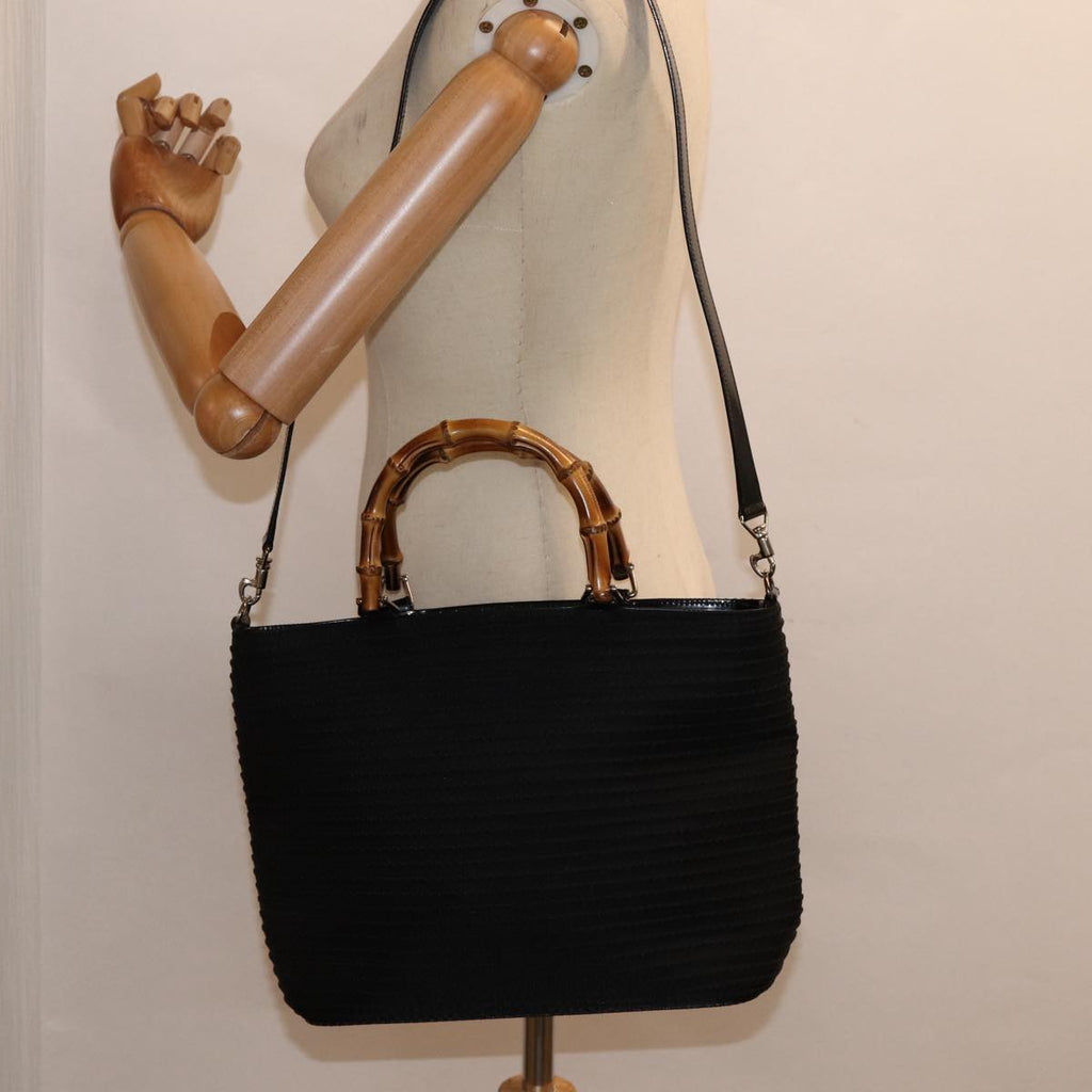 GUCCI Bamboo Hand Bag Nylon 2way Black Silver 000 1998 0540 ep5347