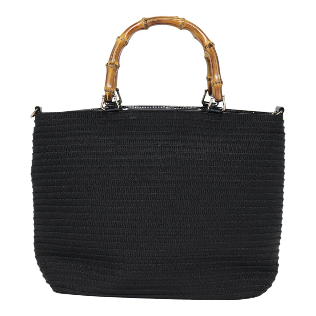 GUCCI Bamboo Hand Bag Nylon 2way Black Silver 000 1998 0540 ep5347