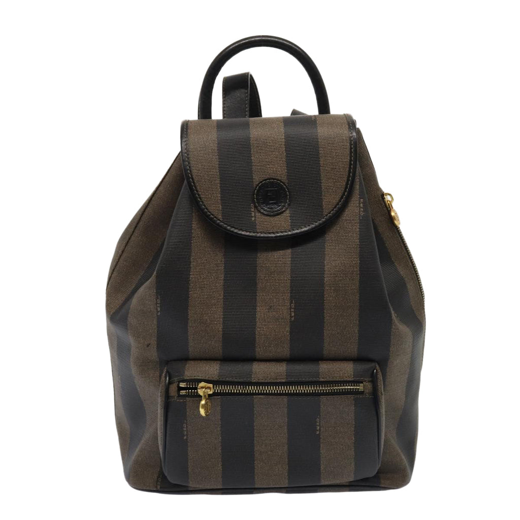 FENDI Pecan Canvas Backpack Brown Black gold ep5348