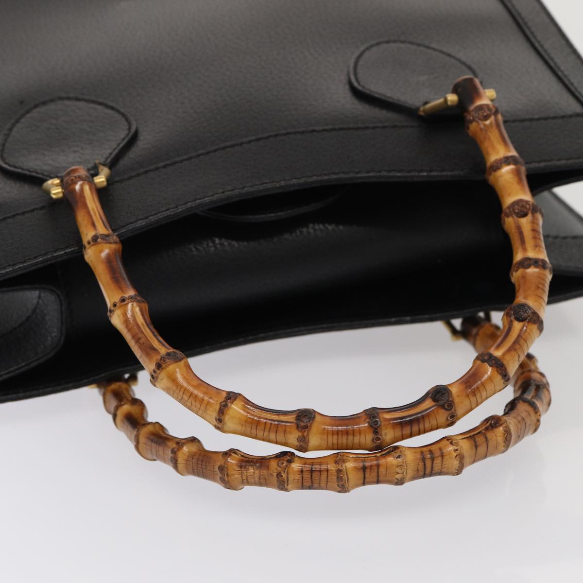 GUCCI Bamboo Hand Bag Leather Black Gold 002 1096 0260 ep5357