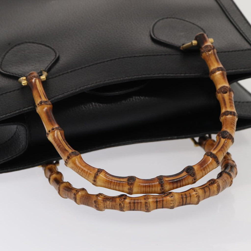 GUCCI Bamboo Hand Bag Leather Black Gold 002 1096 0260 ep5357