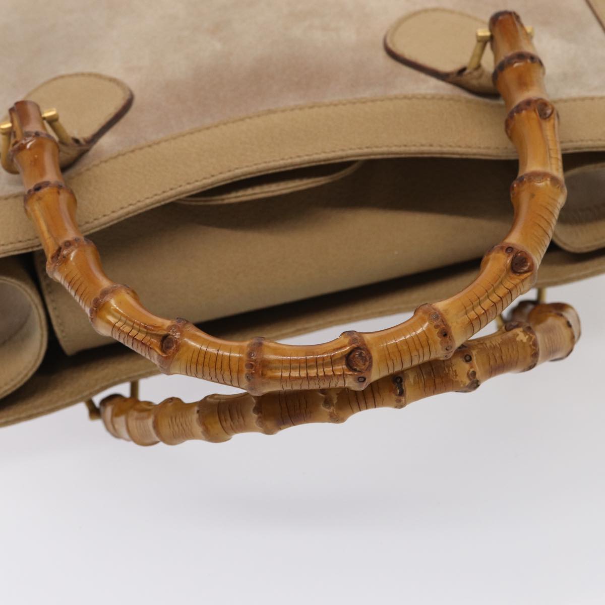 GUCCI Bamboo Hand Bag Suede Beige Gold 002 0260 2615 ep5358