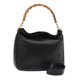 GUCCI Bamboo Hand Bag Leather 2way Black Gold 001 1638 ep5360