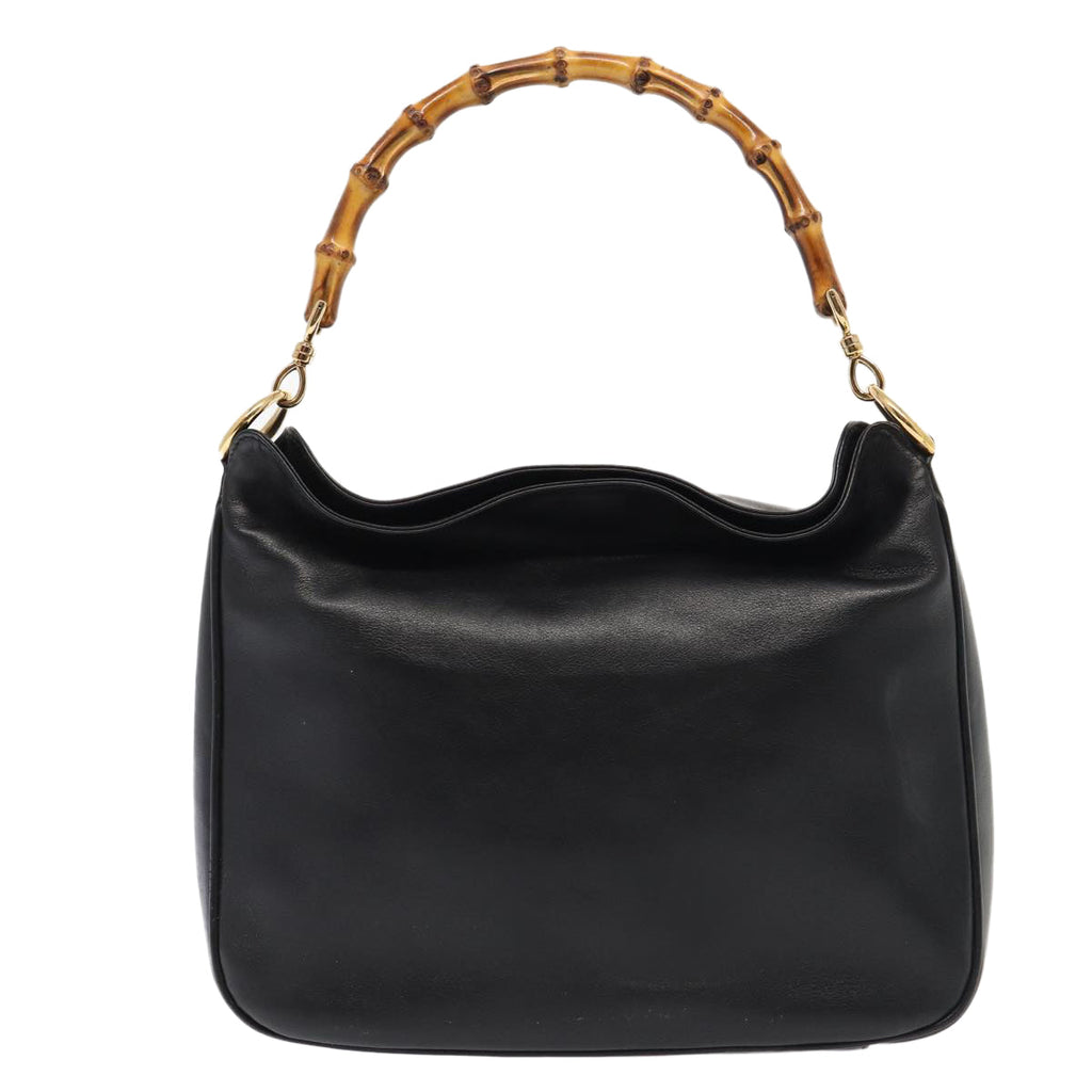 GUCCI Bamboo Hand Bag Leather 2way Black Gold 001 1638 ep5360
