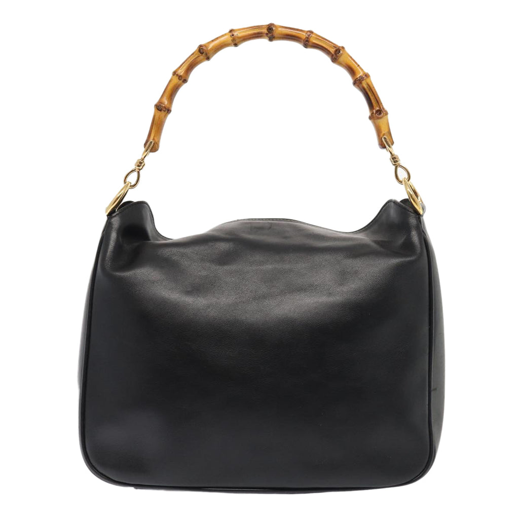 GUCCI Bamboo Hand Bag Leather 2way Black Gold 001 1638 ep5360