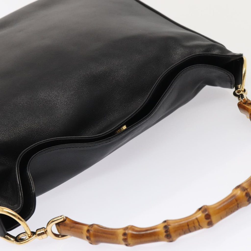 GUCCI Bamboo Hand Bag Leather 2way Black Gold 001 1638 ep5360