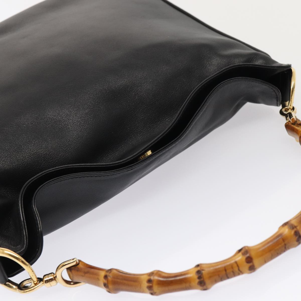 GUCCI Bamboo Hand Bag Leather 2way Black Gold 001 1638 ep5360
