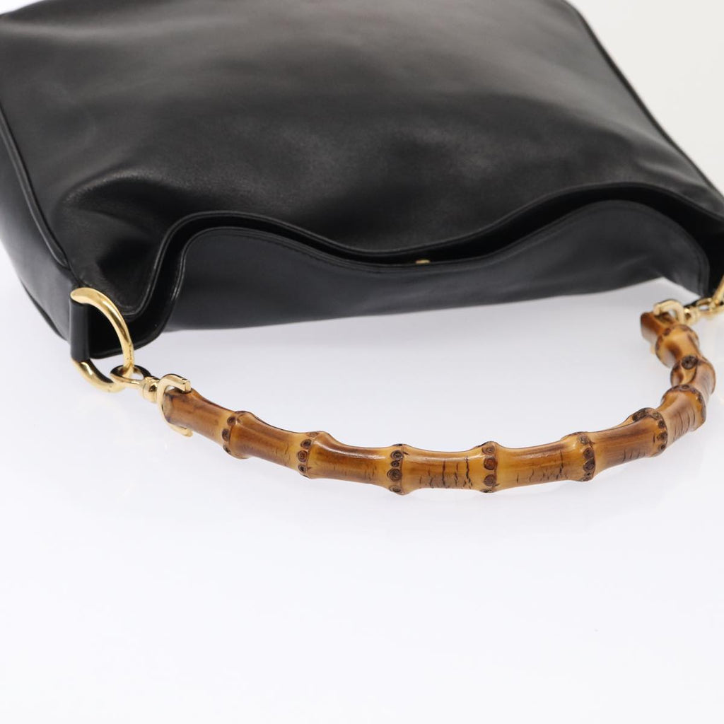 GUCCI Bamboo Hand Bag Leather 2way Black Gold 001 1638 ep5360