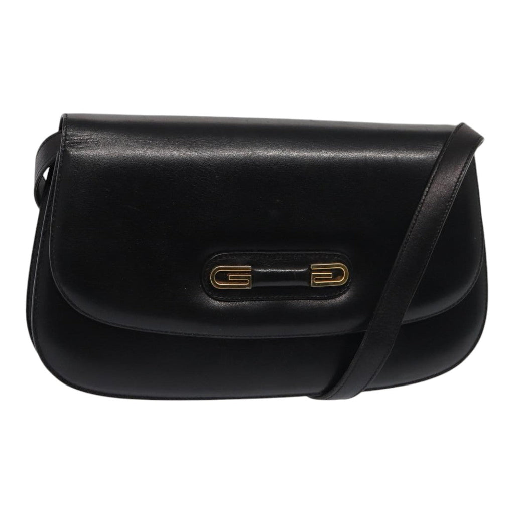 GUCCI Shoulder Bag Leather Black Gold ep5362