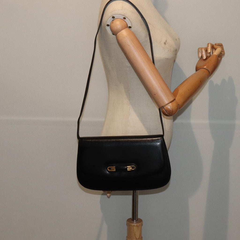GUCCI Shoulder Bag Leather Black Gold ep5362