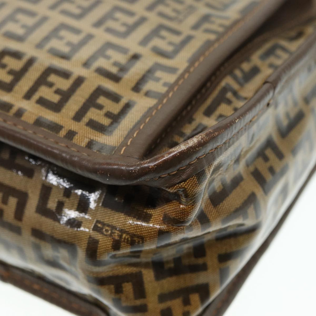 FENDI Zucchino Canvas Shoulder Bag Brown Gold ep5363