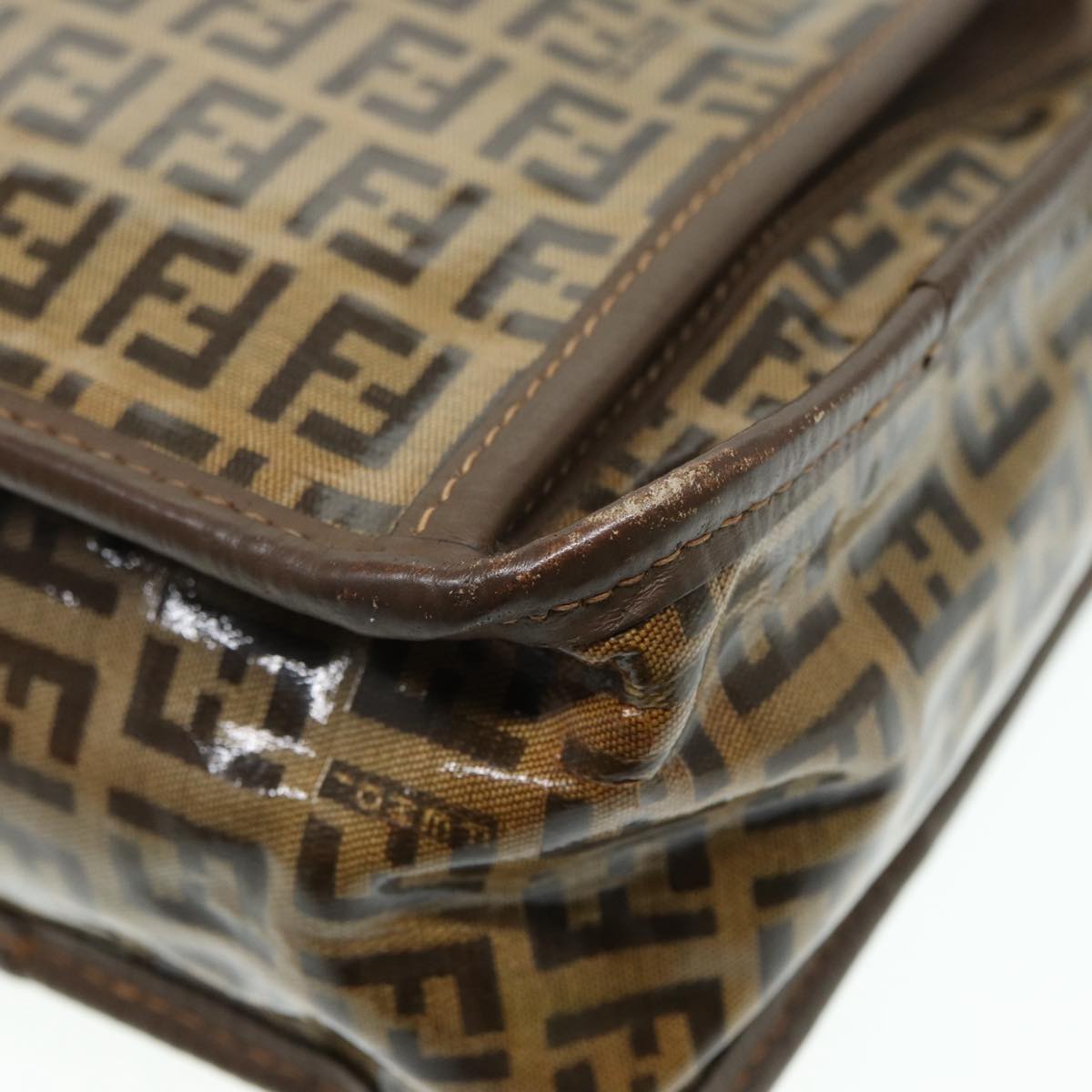 FENDI Zucchino Canvas Shoulder Bag Brown Gold ep5363