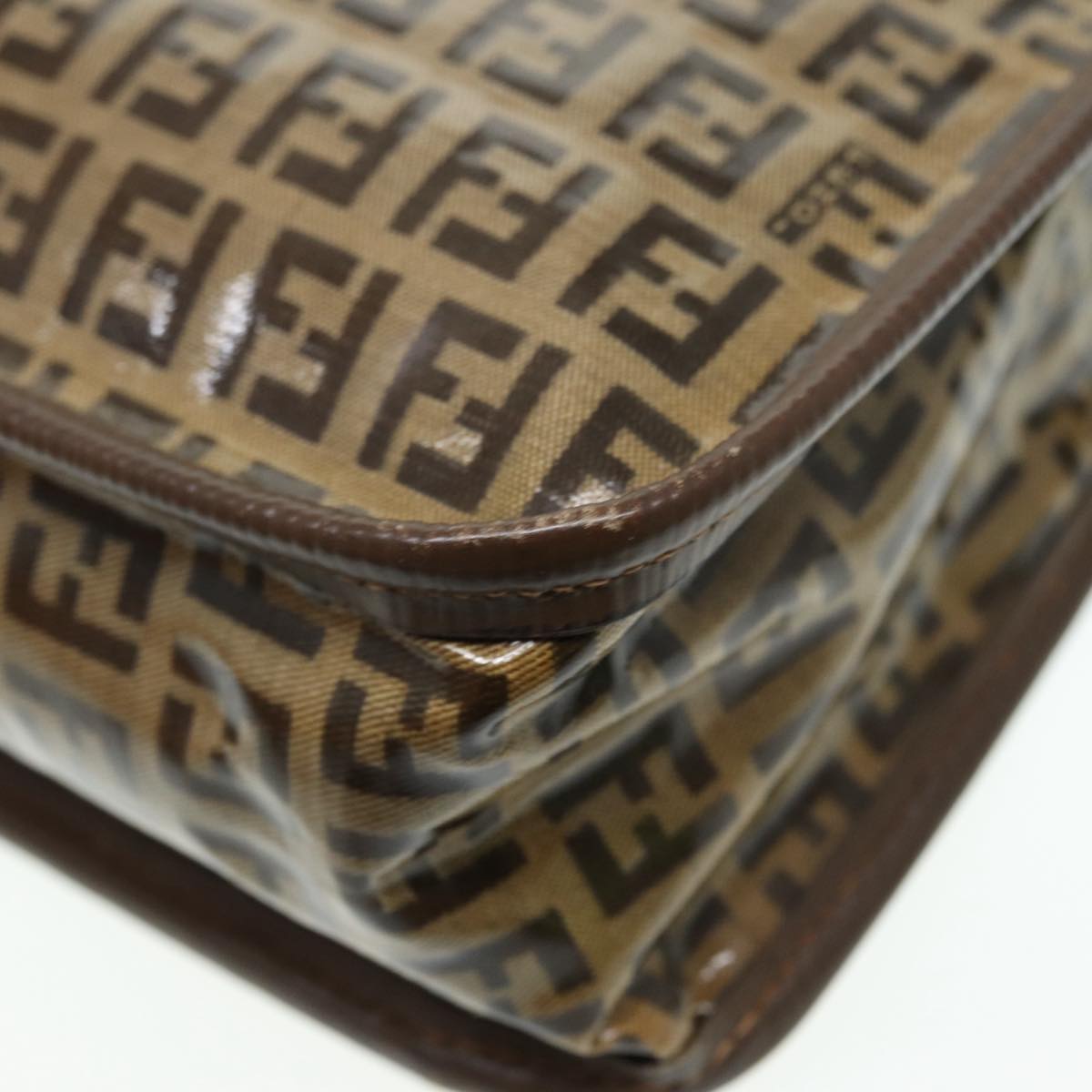 FENDI Zucchino Canvas Shoulder Bag Brown Gold ep5363