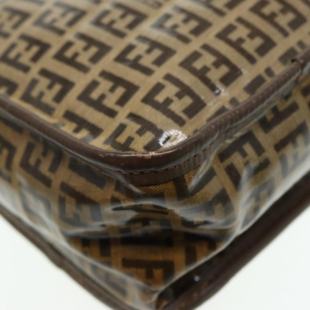 FENDI Zucchino Canvas Shoulder Bag Brown Gold ep5363