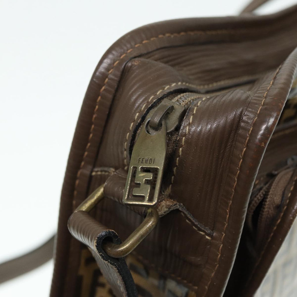 FENDI Zucchino Canvas Shoulder Bag Brown Gold ep5363