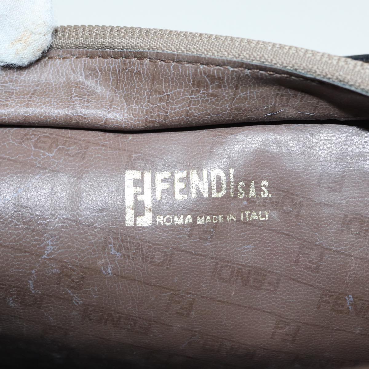 FENDI Zucchino Canvas Shoulder Bag Brown Gold ep5363