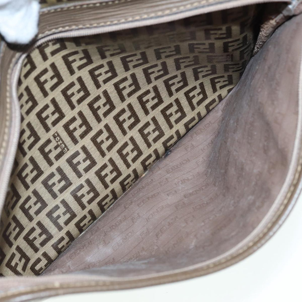 FENDI Zucchino Canvas Shoulder Bag Brown Gold ep5363