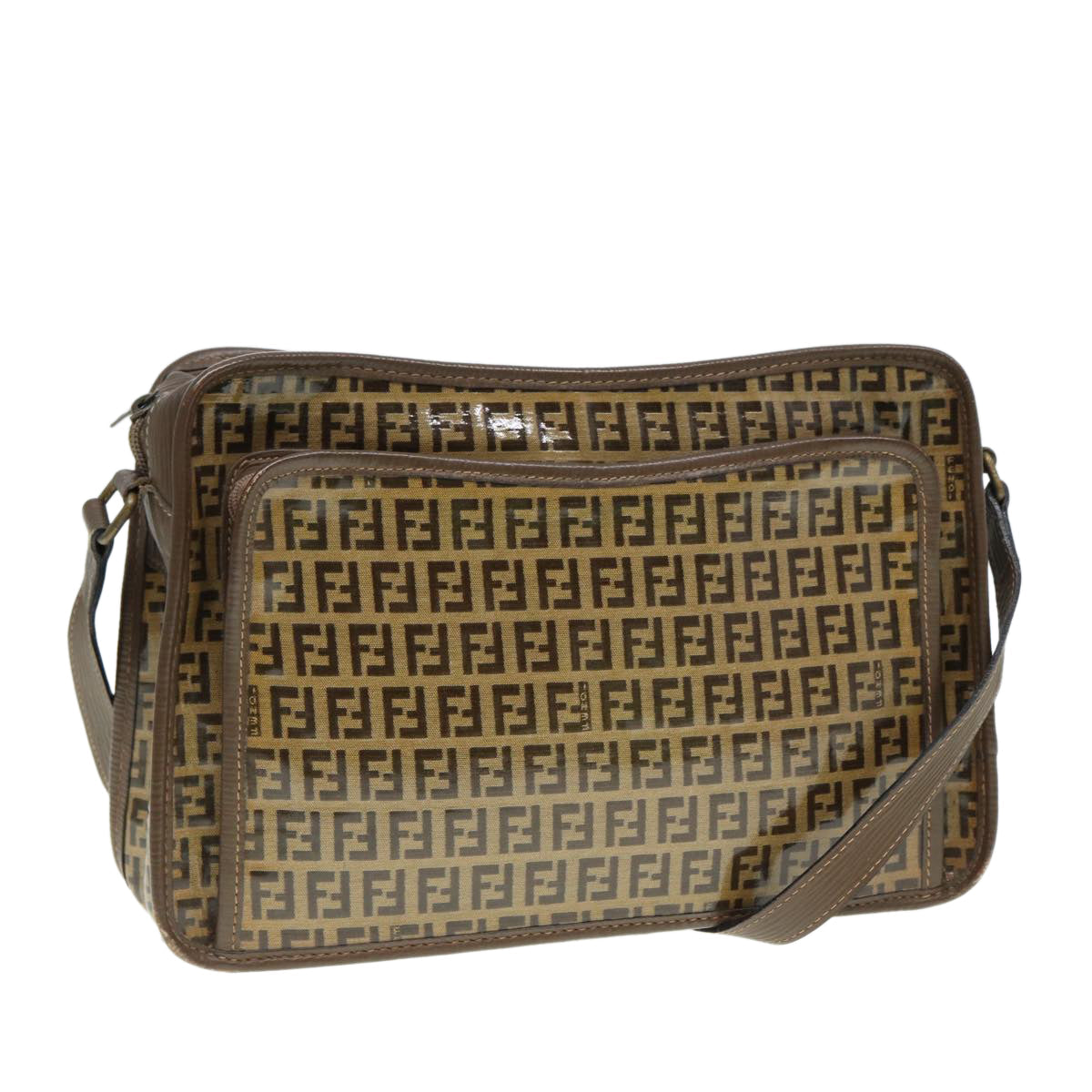 FENDI Zucchino Canvas Shoulder Bag Brown Gold ep5363