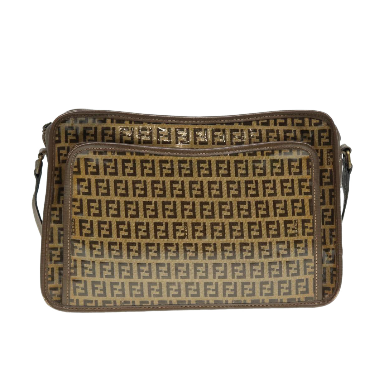 FENDI Zucchino Canvas Shoulder Bag Brown Gold ep5363
