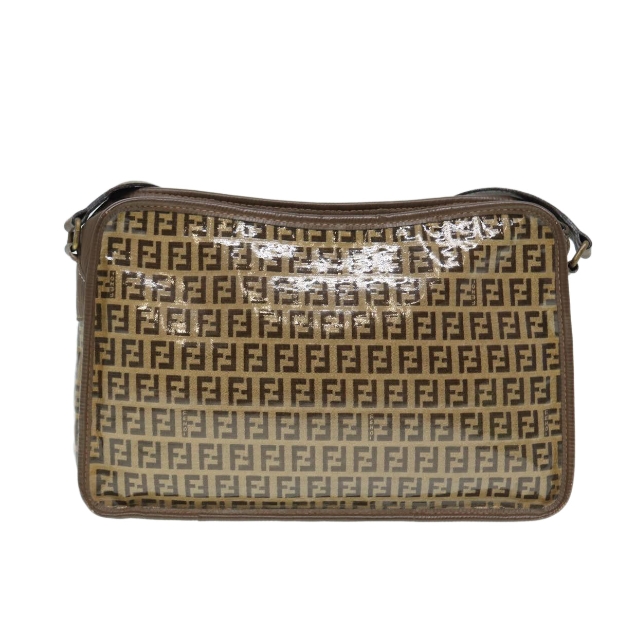 FENDI Zucchino Canvas Shoulder Bag Brown Gold ep5363