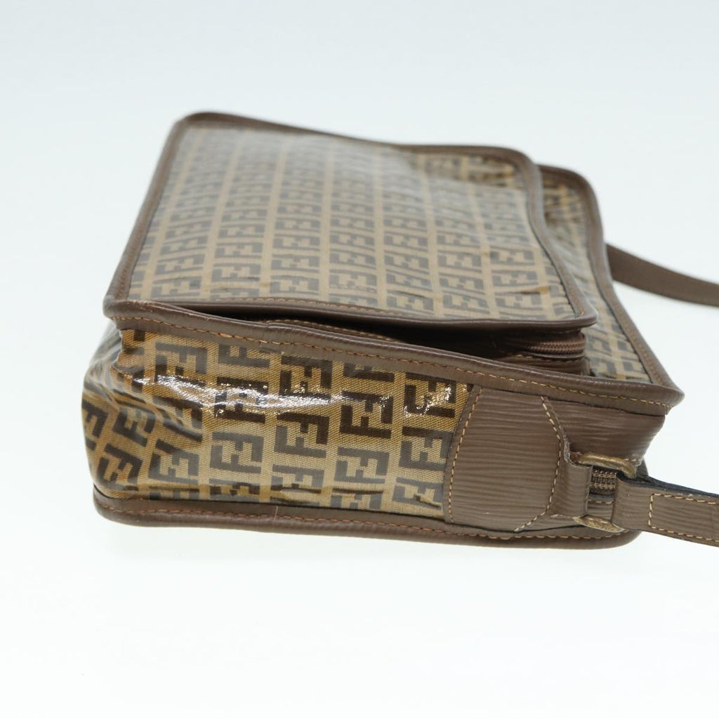 FENDI Zucchino Canvas Shoulder Bag Brown Gold ep5363