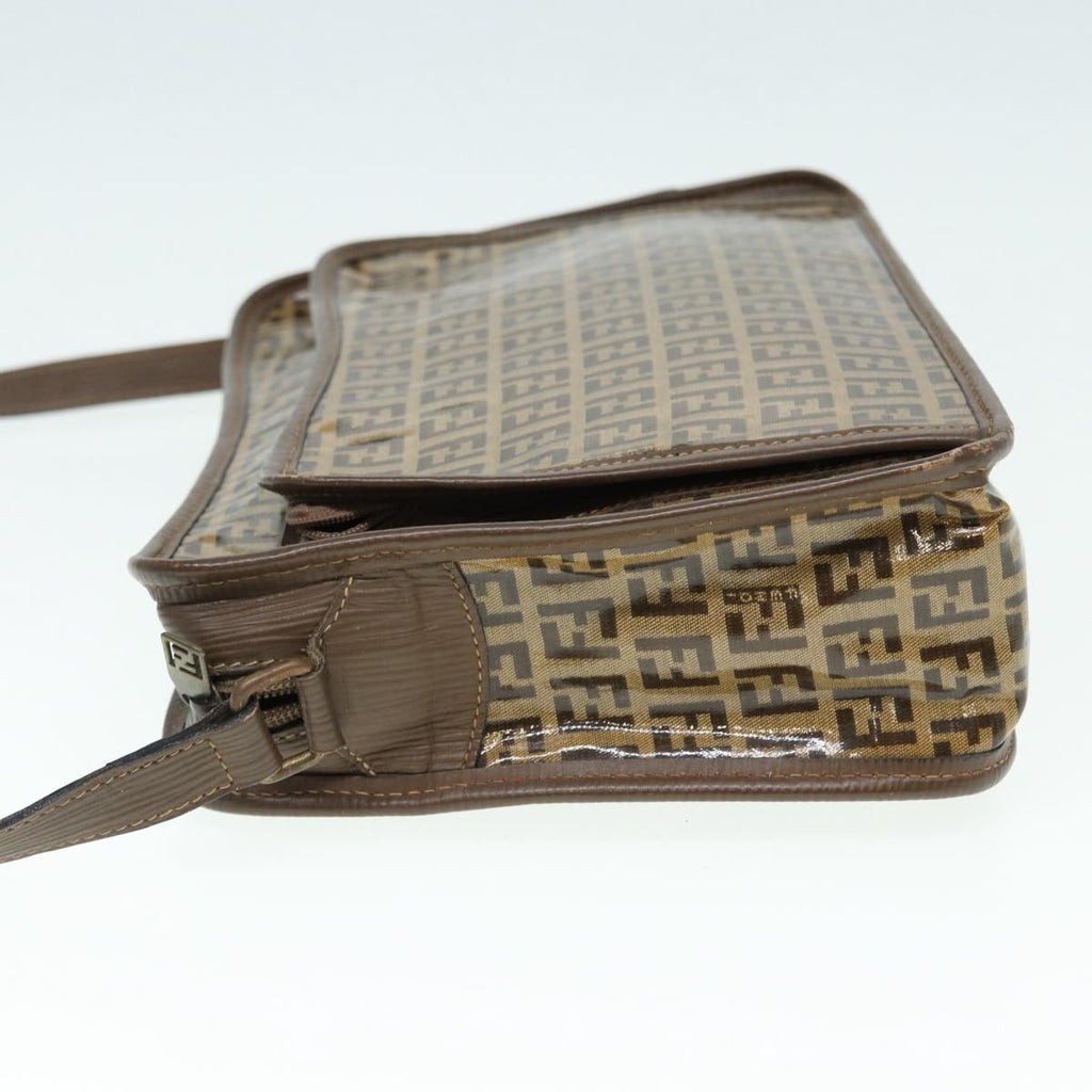 FENDI Zucchino Canvas Shoulder Bag Brown Gold ep5363
