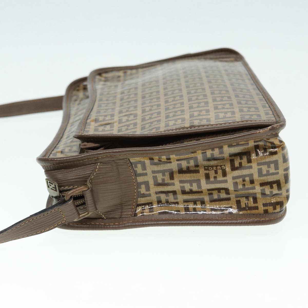 FENDI Zucchino Canvas Shoulder Bag Brown Gold ep5363