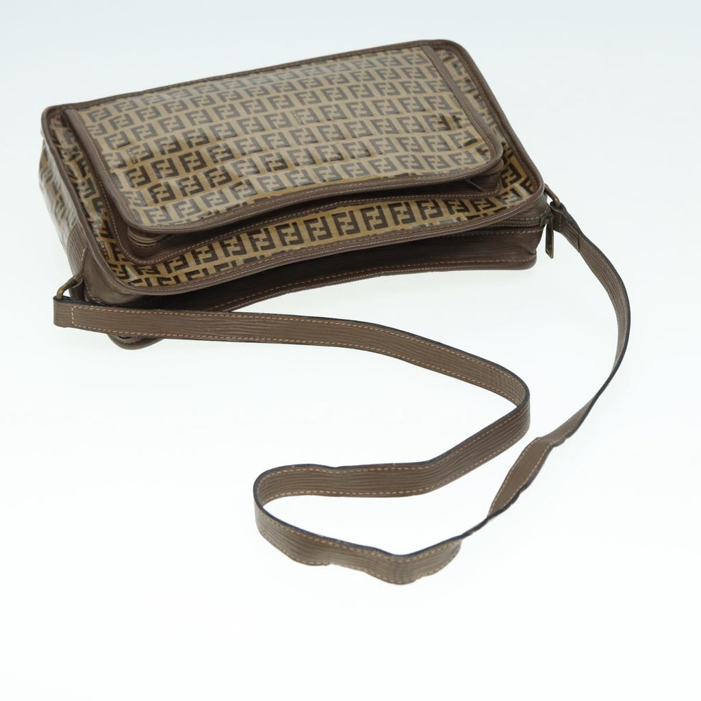 FENDI Zucchino Canvas Shoulder Bag Brown Gold ep5363