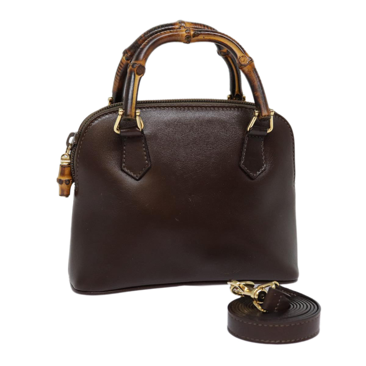 GUCCI Bamboo Hand Bag Leather 2way Brown Gold 007 2032 0231 ep5364