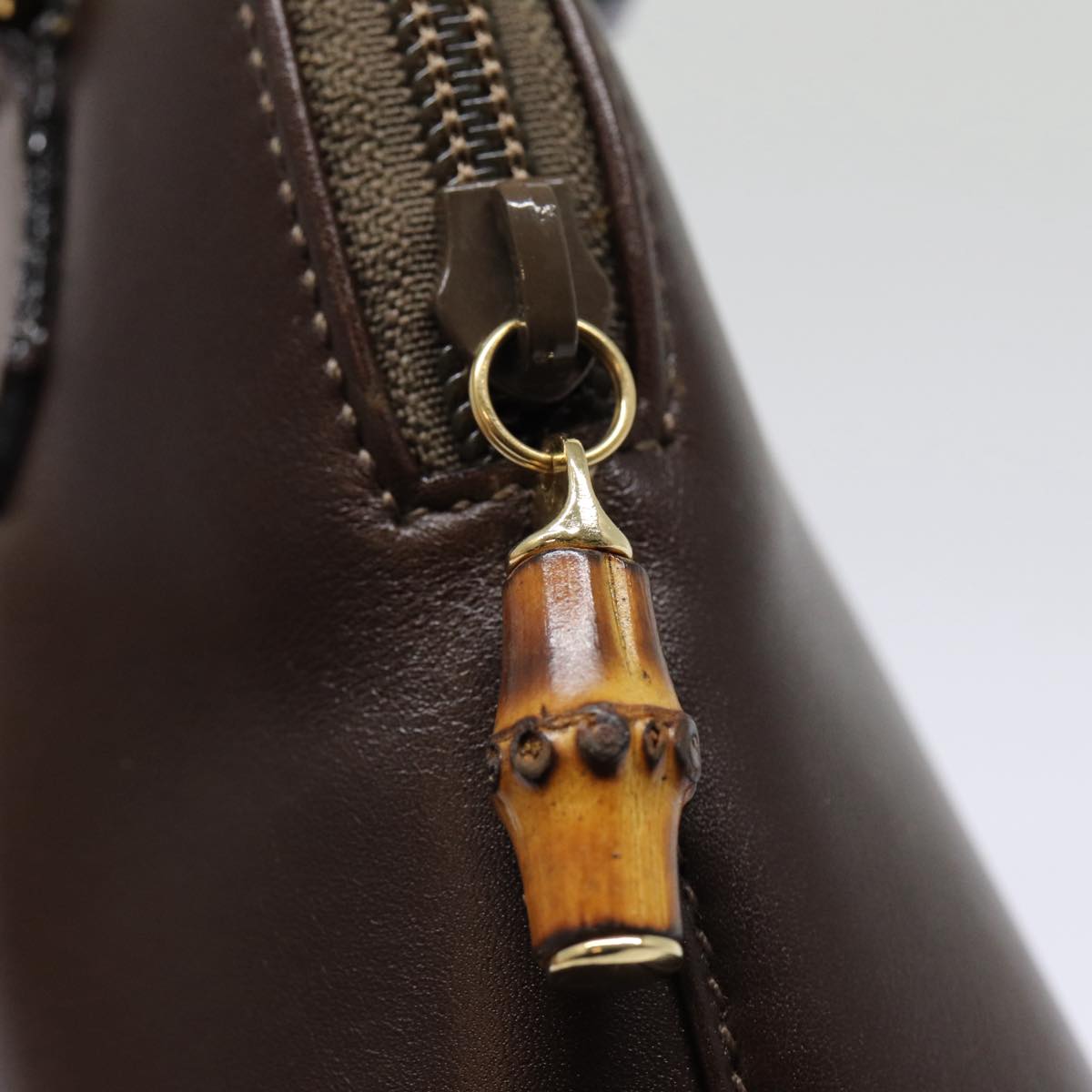 GUCCI Bamboo Hand Bag Leather 2way Brown Gold 007 2032 0231 ep5364