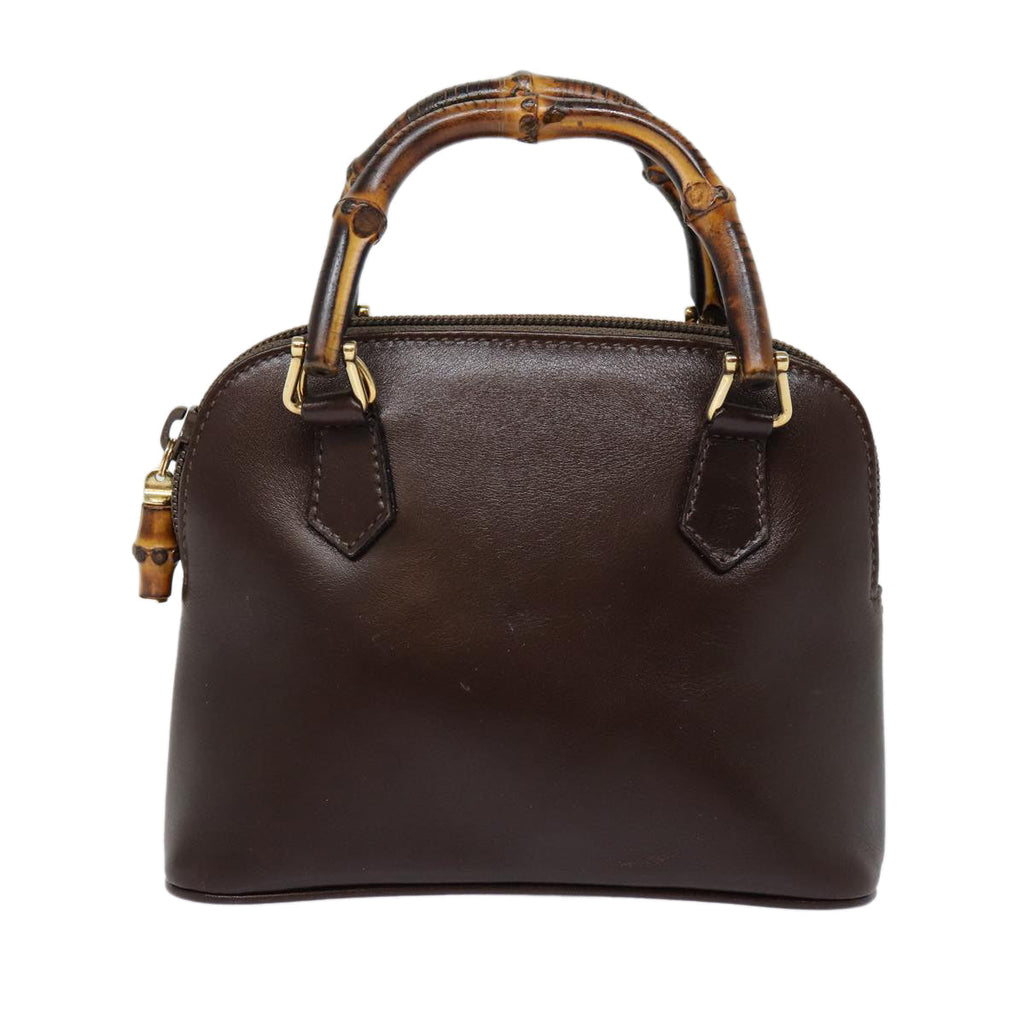 GUCCI Bamboo Hand Bag Leather 2way Brown Gold 007 2032 0231 ep5364