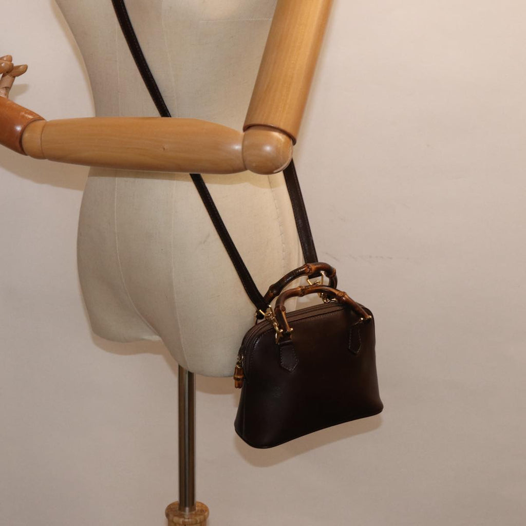 GUCCI Bamboo Hand Bag Leather 2way Brown Gold 007 2032 0231 ep5364