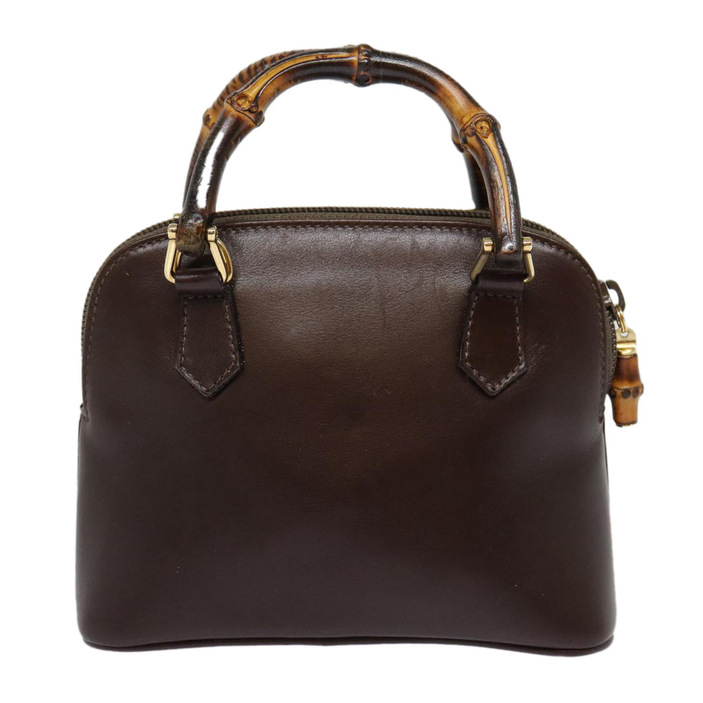 GUCCI Bamboo Hand Bag Leather 2way Brown Gold 007 2032 0231 ep5364