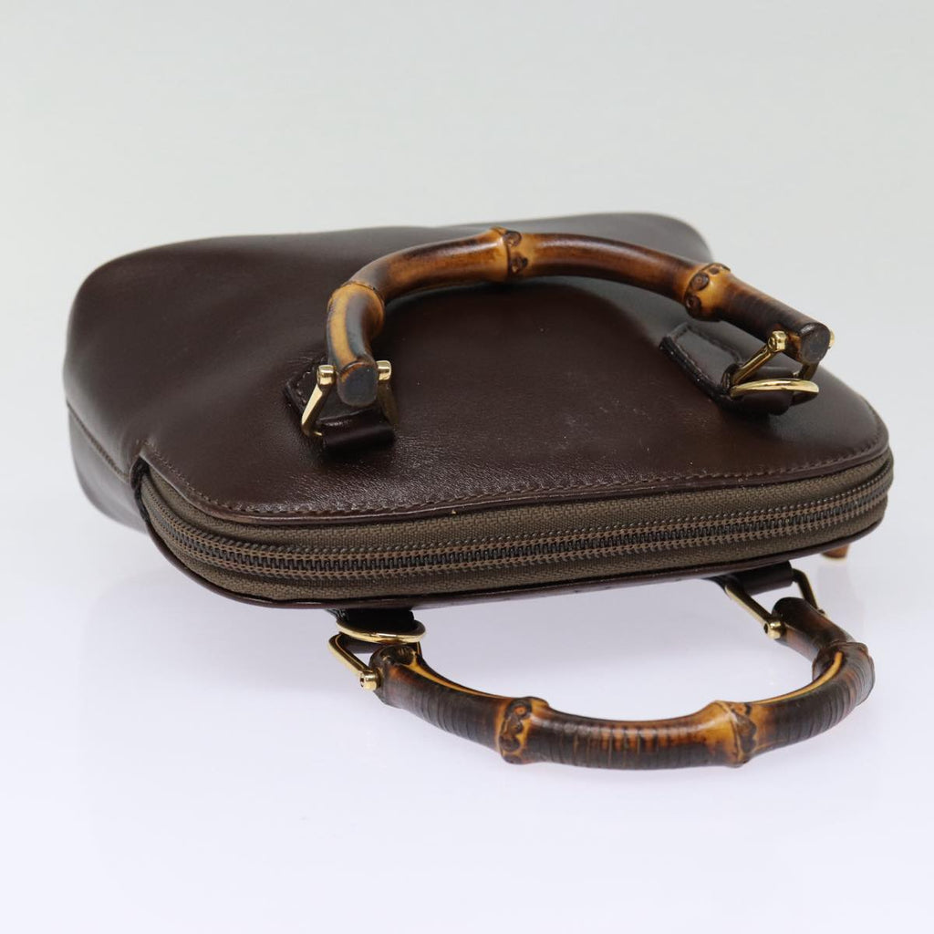 GUCCI Bamboo Hand Bag Leather 2way Brown Gold 007 2032 0231 ep5364