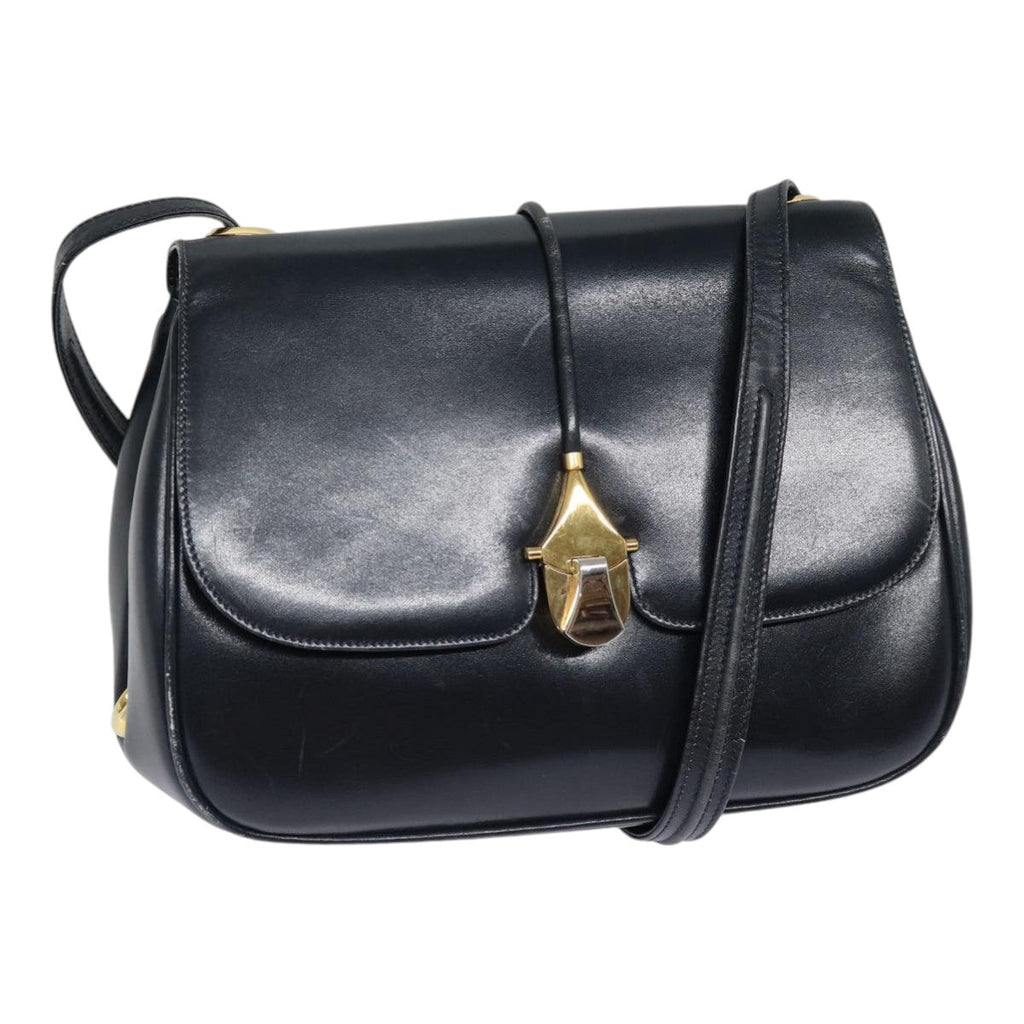 GUCCI Shoulder Bag Leather Navy Gold ep5367