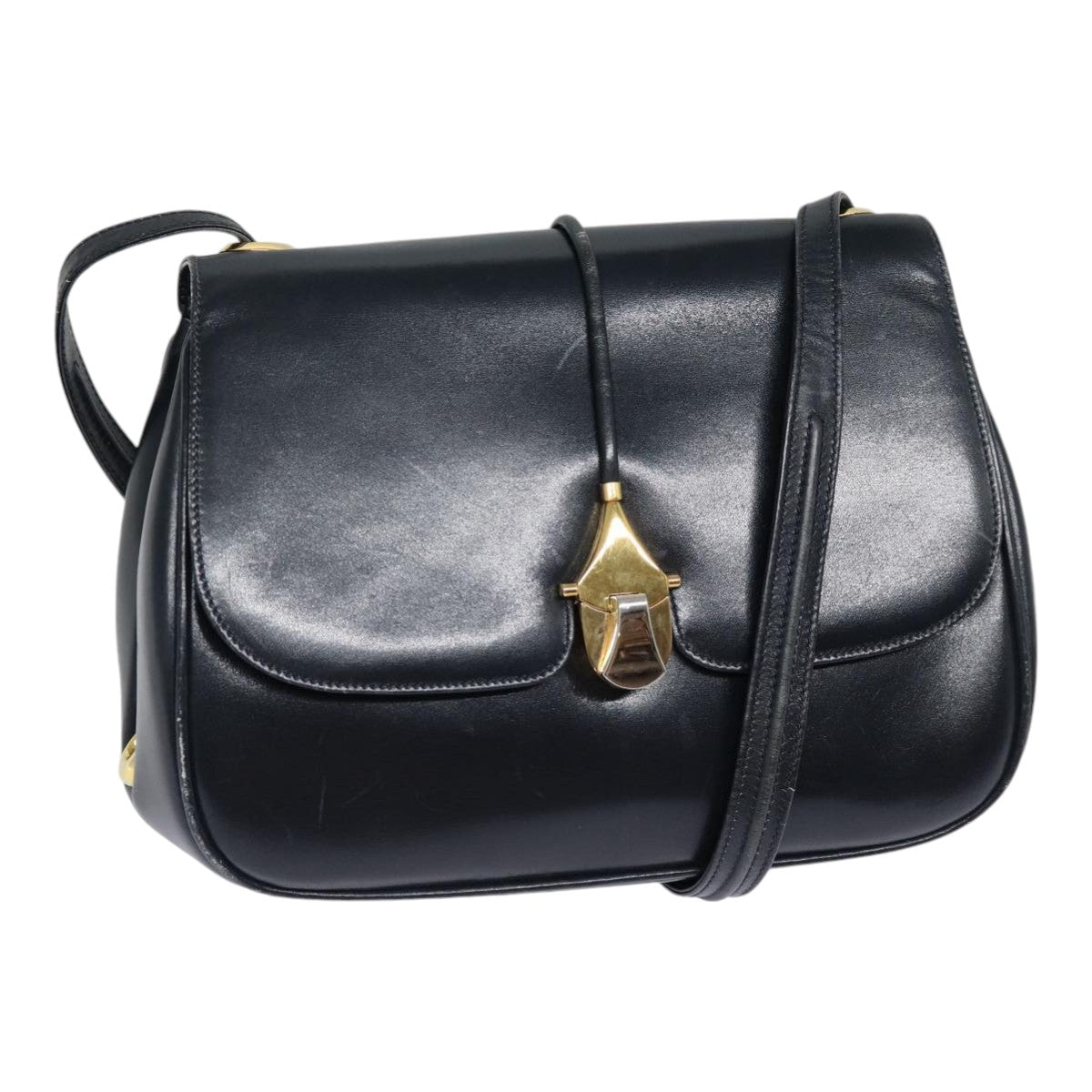 GUCCI Shoulder Bag Leather Navy Gold ep5367