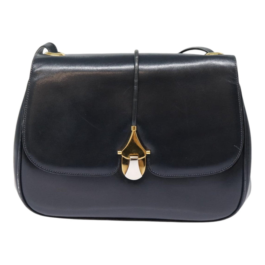 GUCCI Shoulder Bag Leather Navy Gold ep5367