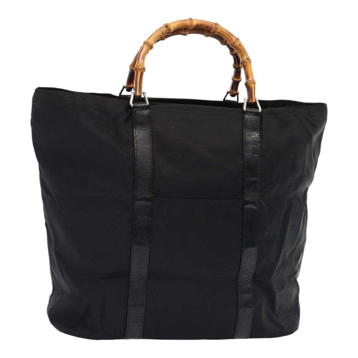 GUCCI Bamboo Tote Bag Nylon Black Silver 002 2058 0412 5 ep5369