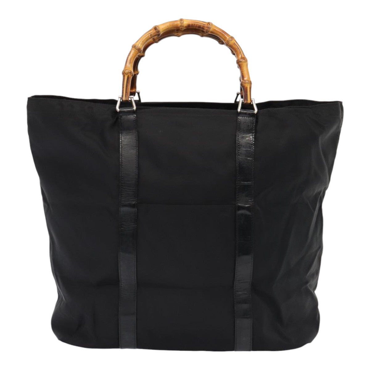 GUCCI Bamboo Tote Bag Nylon Black Silver 002 2058 0412 5 ep5369