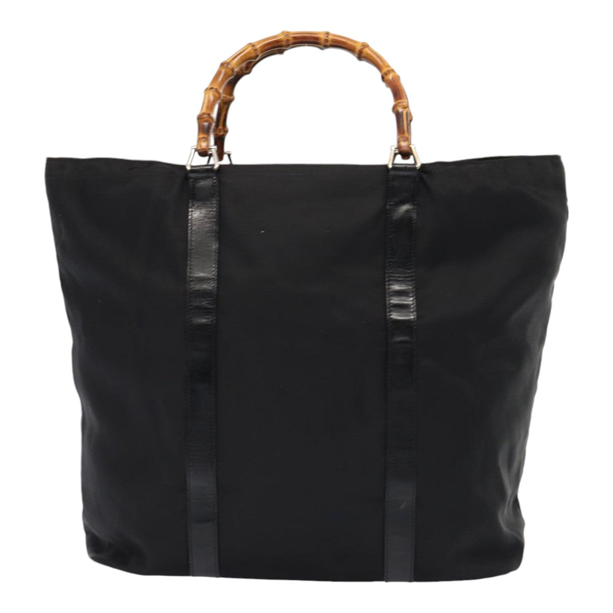 GUCCI Bamboo Tote Bag Nylon Black Silver 002 2058 0412 5 ep5369