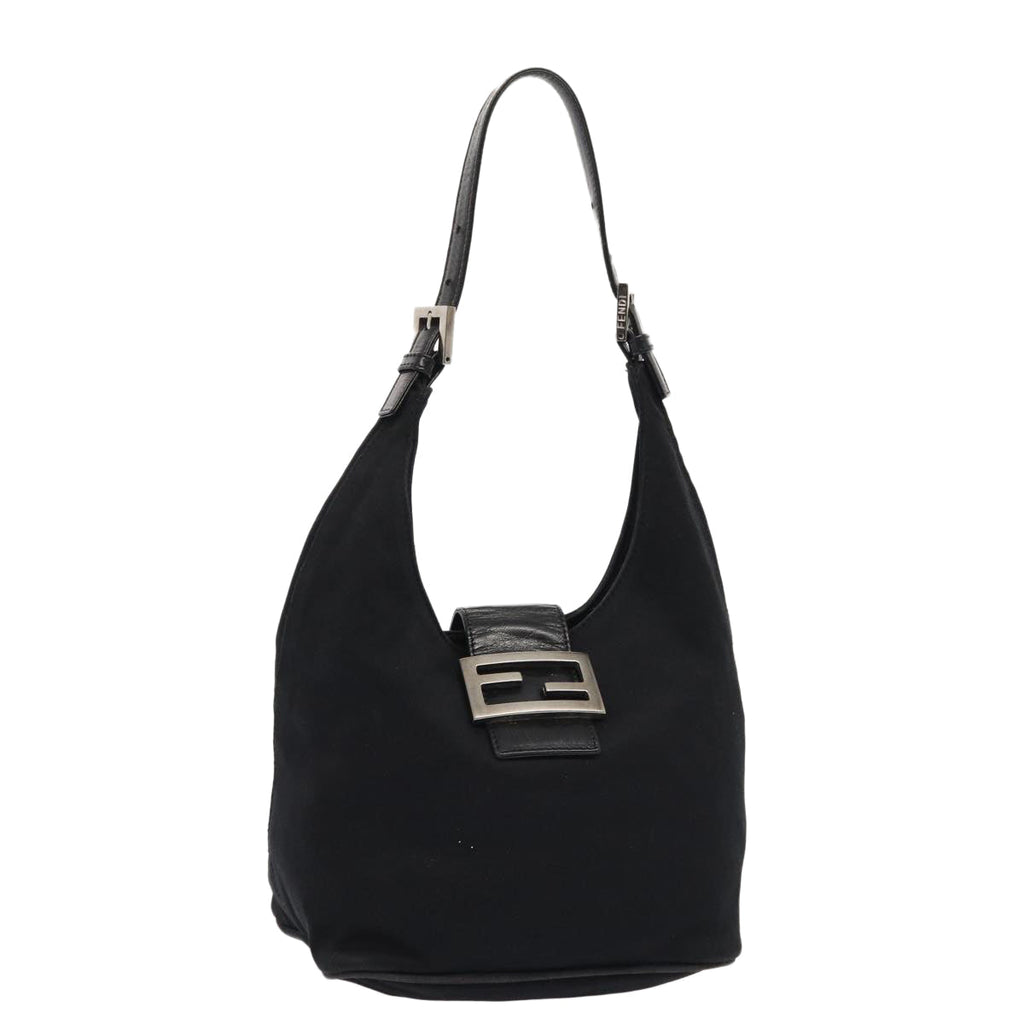 FENDI Mamma Baguette Shoulder Bag Nylon Black Silver ep5381