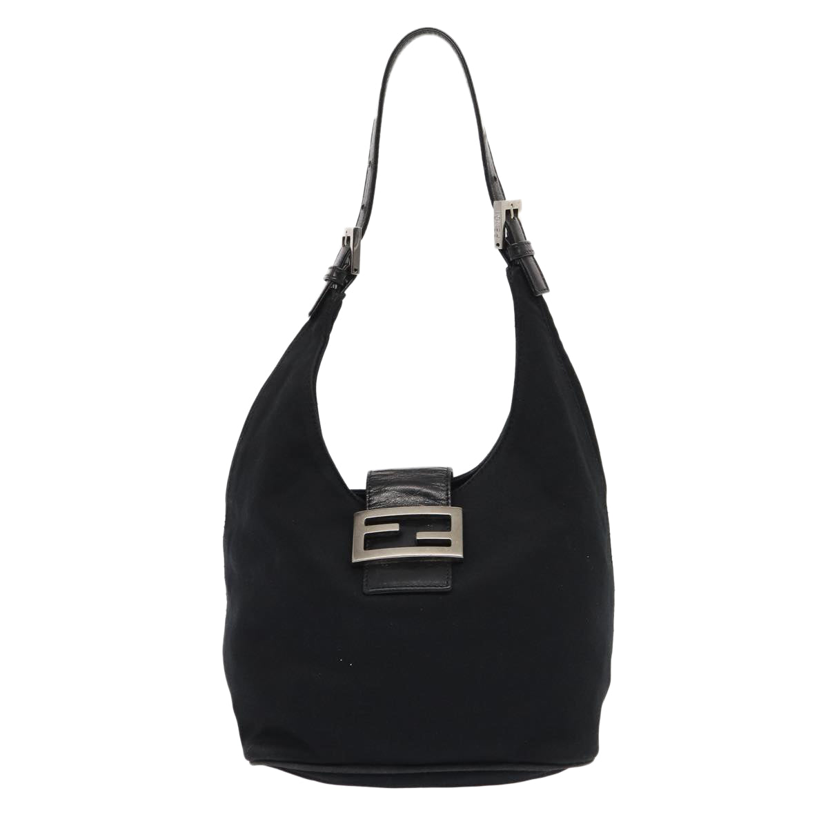 FENDI Mamma Baguette Shoulder Bag Nylon Black Silver ep5381