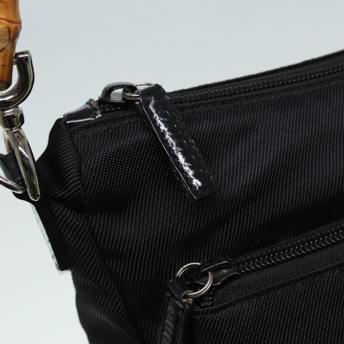 GUCCI Bamboo Hand Bag Nylon Black Silver 000 0509 ep5387