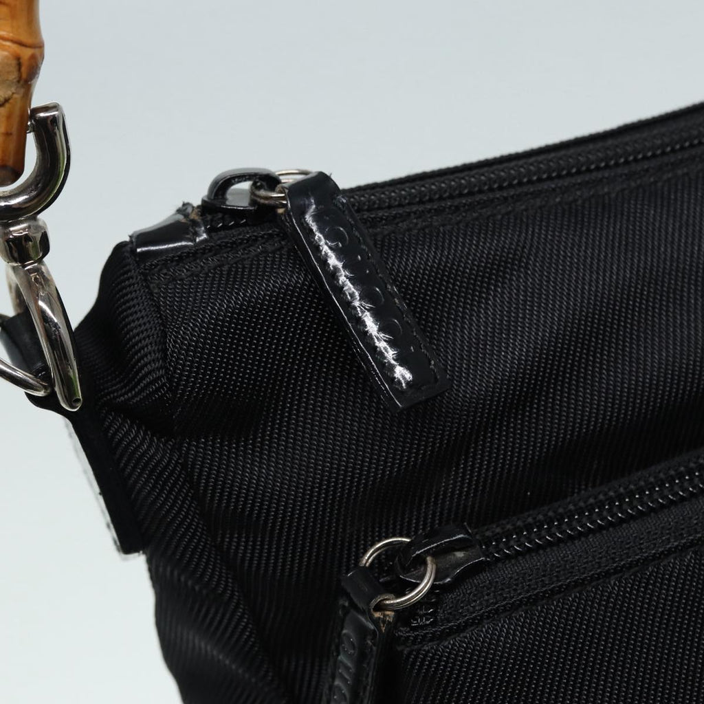 GUCCI Bamboo Hand Bag Nylon Black Silver 000 0509 ep5387