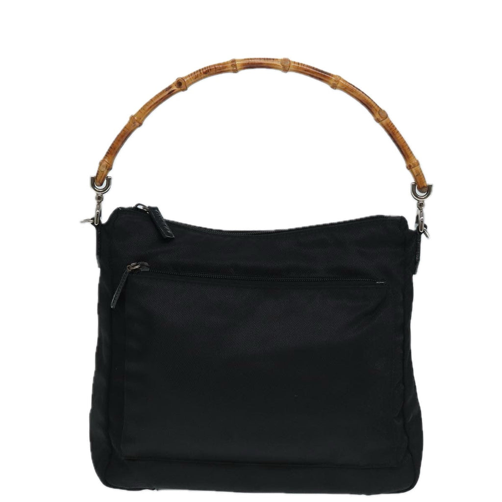 GUCCI Bamboo Hand Bag Nylon Black Silver 000 0509 ep5387