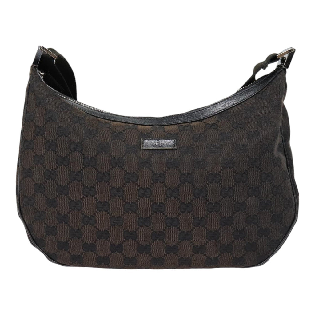 GUCCI GG Canvas Shoulder Bag Black Silver 122790 ep5395