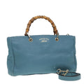GUCCI Bamboo Hand Bag Leather 2way Blue Gold 323660 ep5409