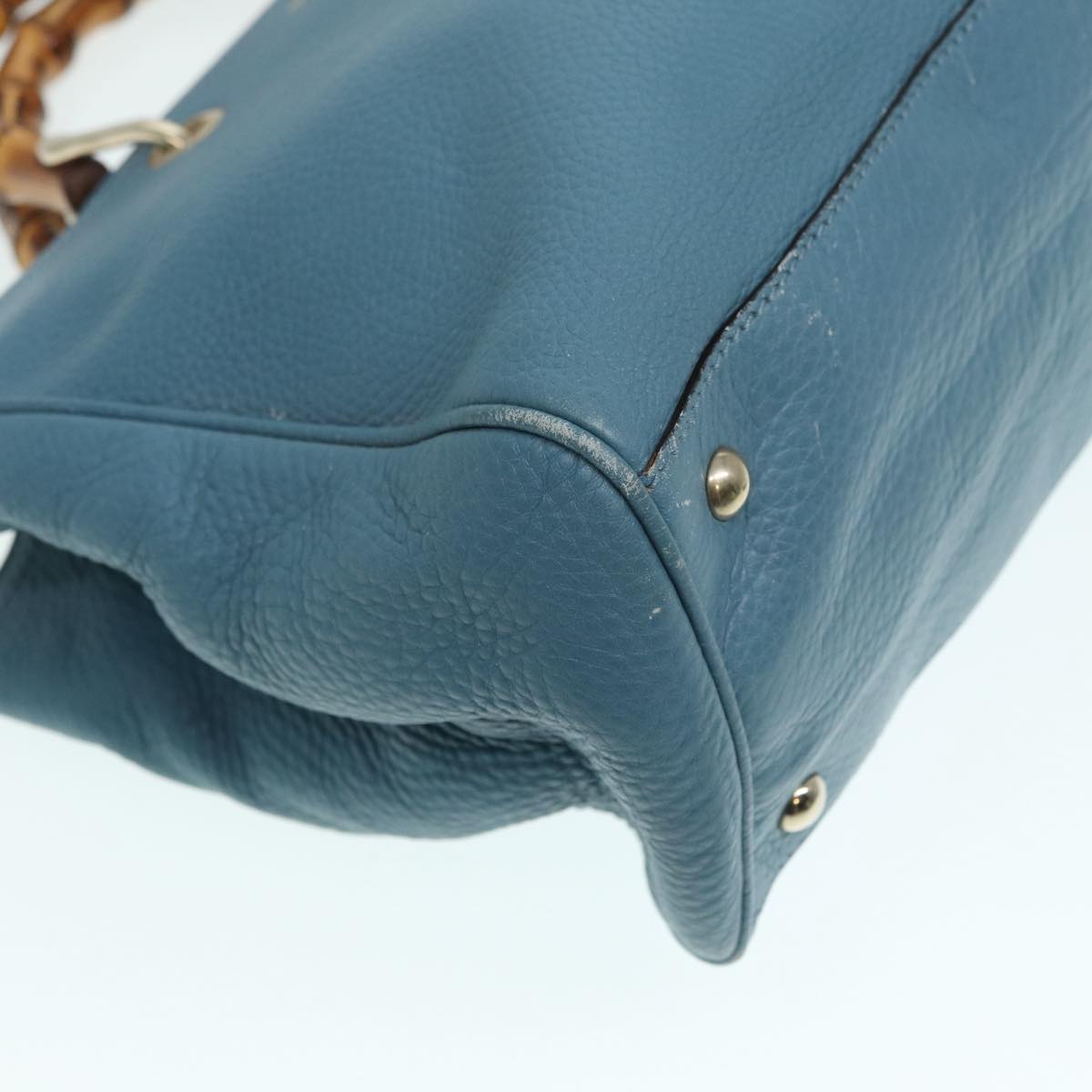 GUCCI Bamboo Hand Bag Leather 2way Blue Gold 323660 ep5409