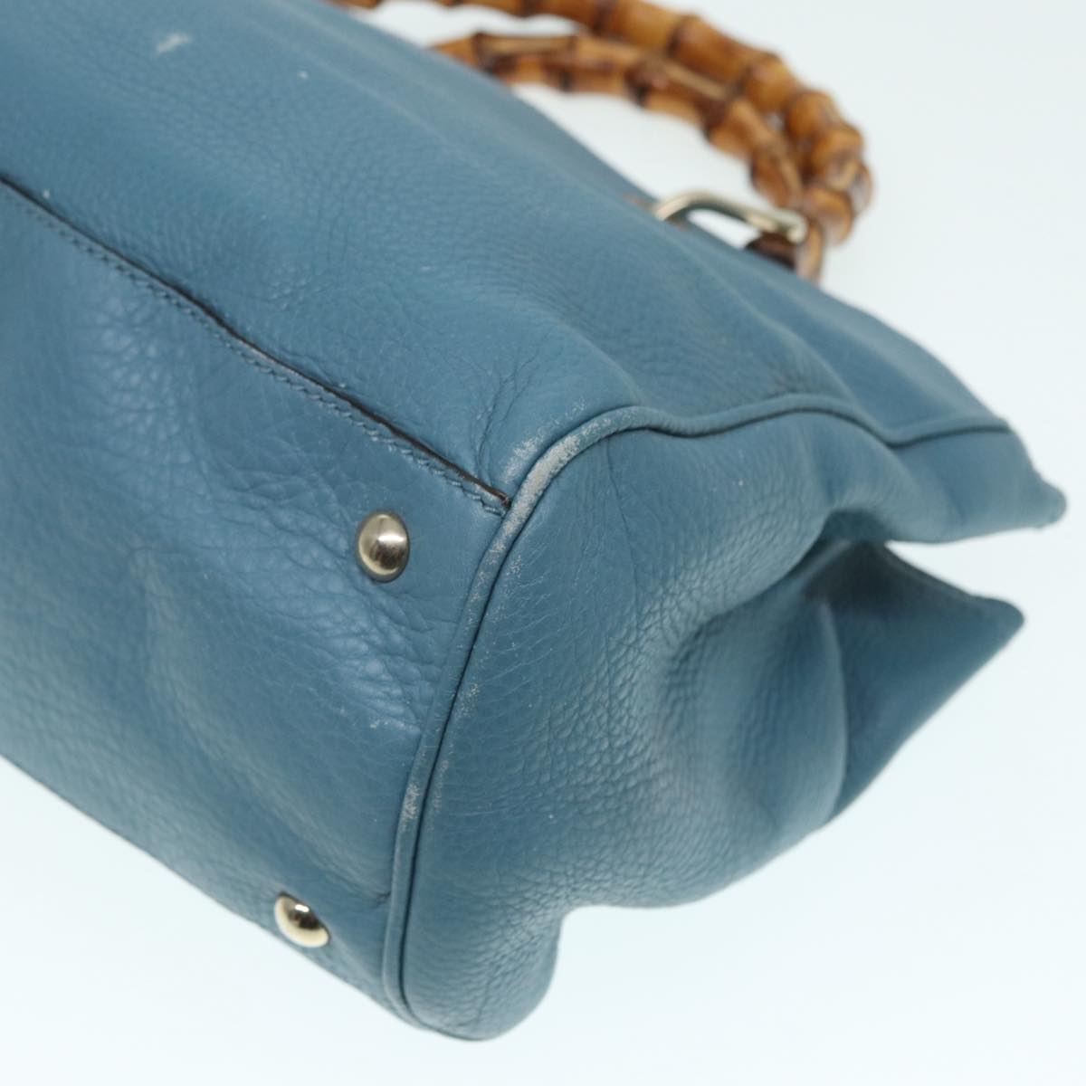 GUCCI Bamboo Hand Bag Leather 2way Blue Gold 323660 ep5409